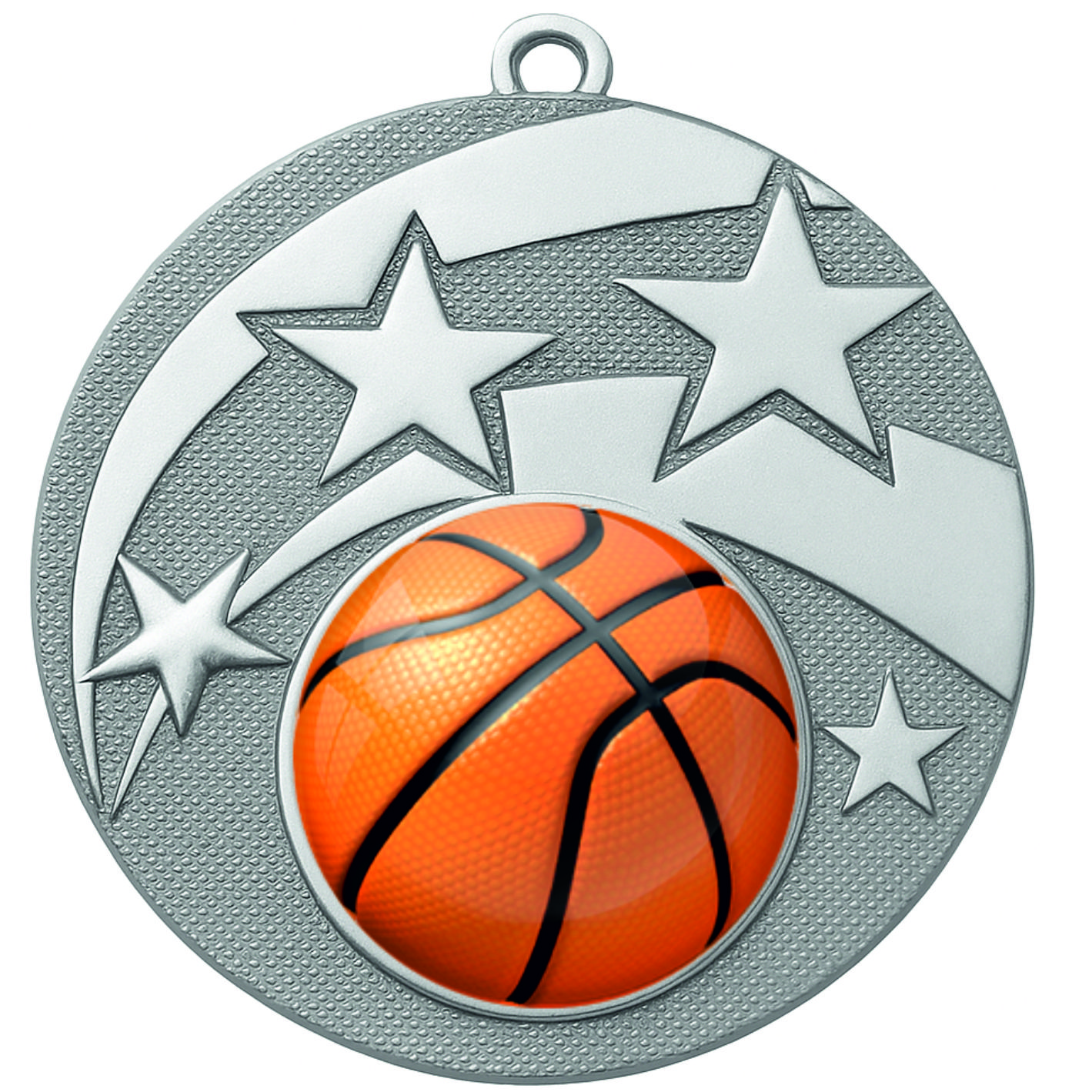 Silver Star Colour Basketball Medal-FREE Ribbon-BIE.M9457.02