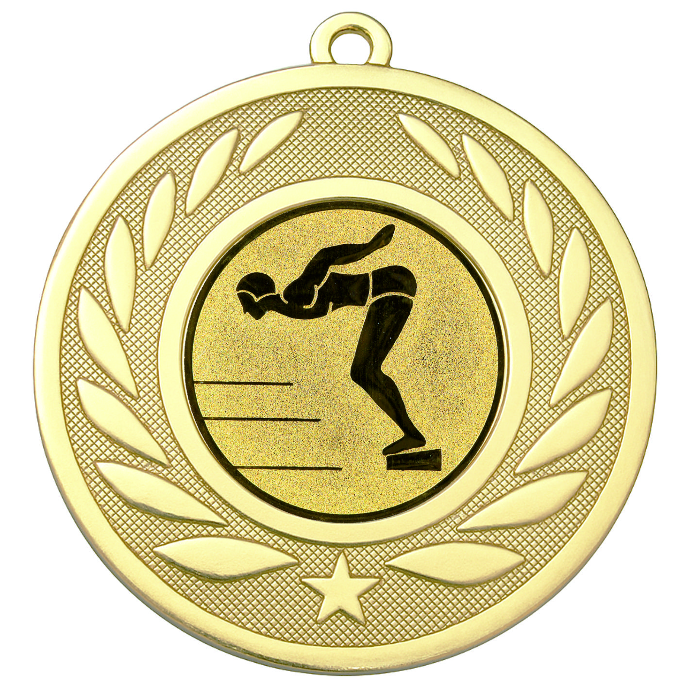 Gold Laurel Male Swimming Medal-FREE Ribbon-M9459.01