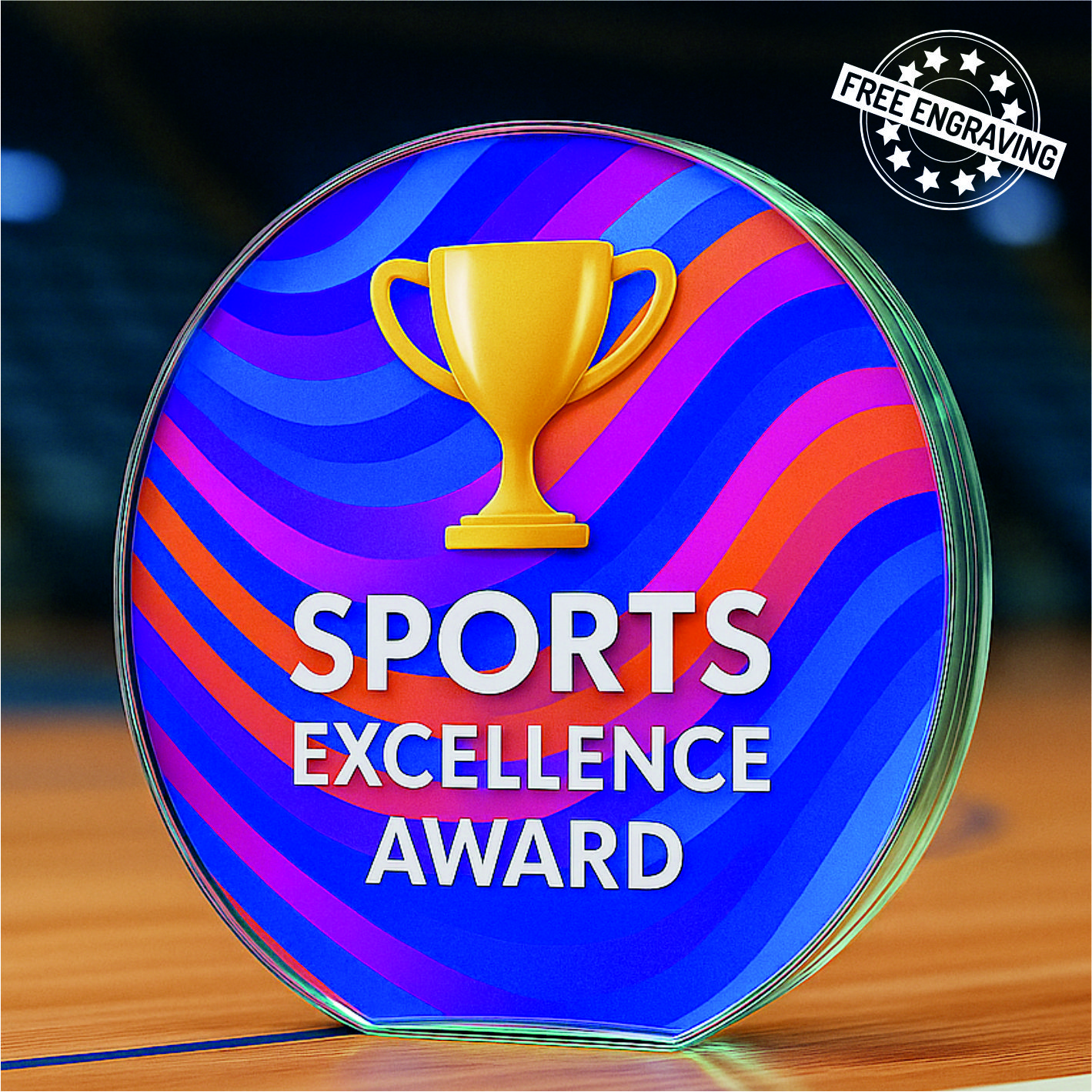 Colour Printed Freestanding Circular Glass Award - Presentation Box -  W15_