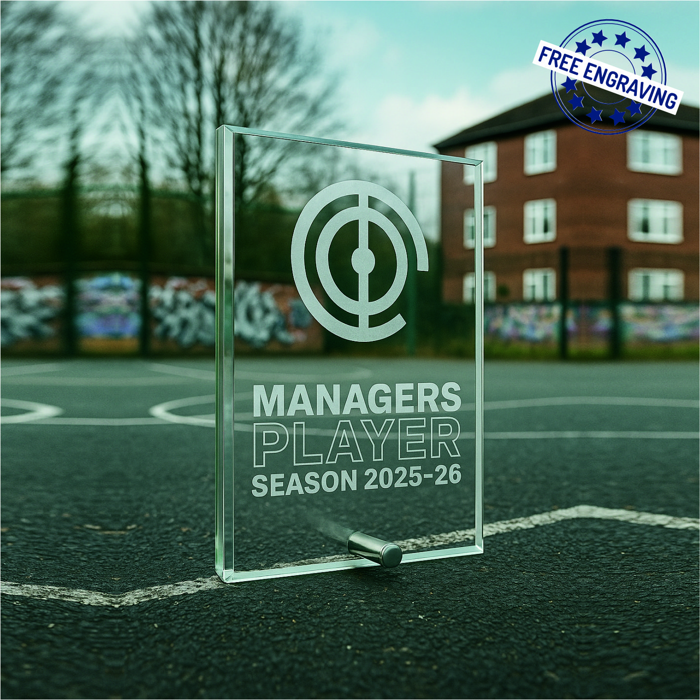 Rectangular Glass Award with metal stand - W30_. 