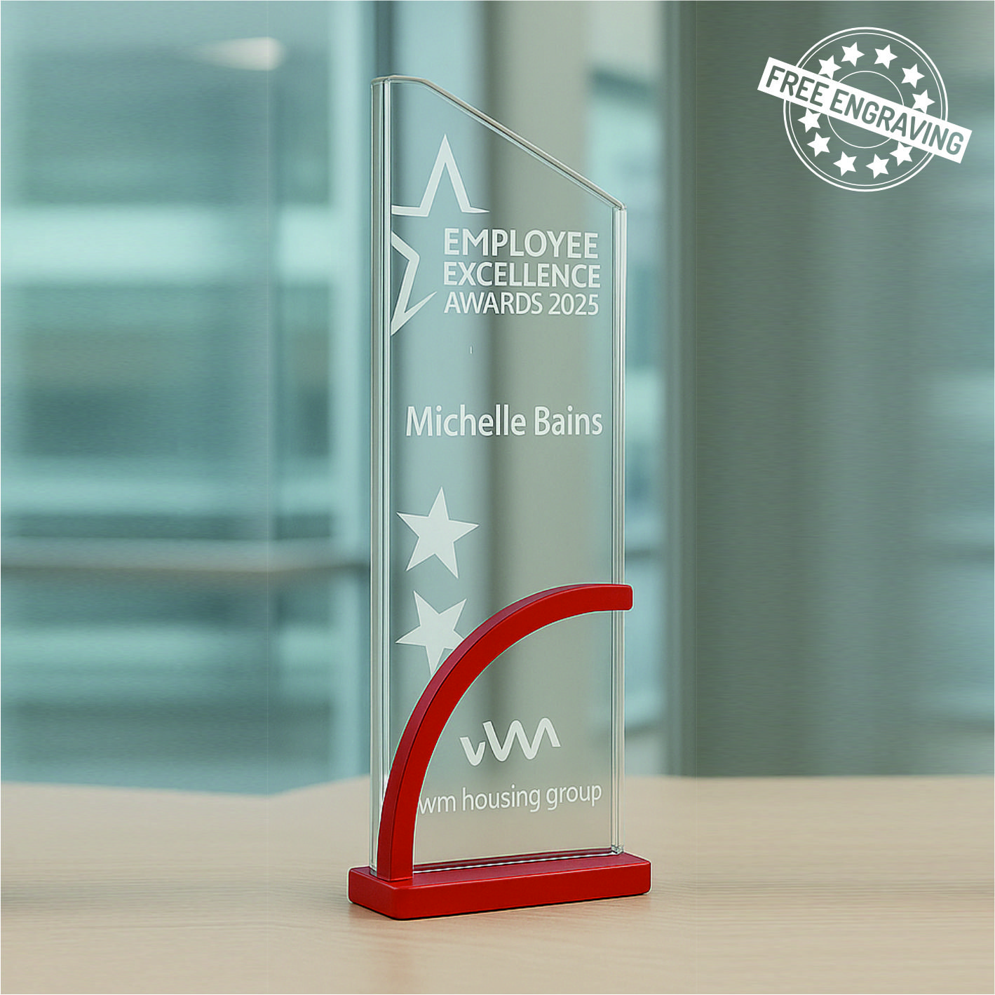 Rectangular Glass Award with Red Stand - Presentation Box - W585.08