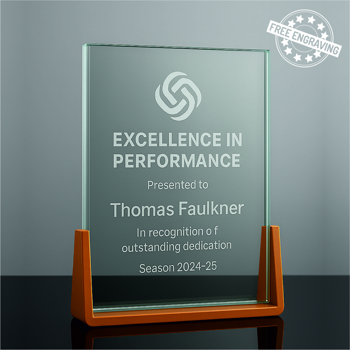Rectangular Glass Award with Gold Stand - Presentation Box - W580.01