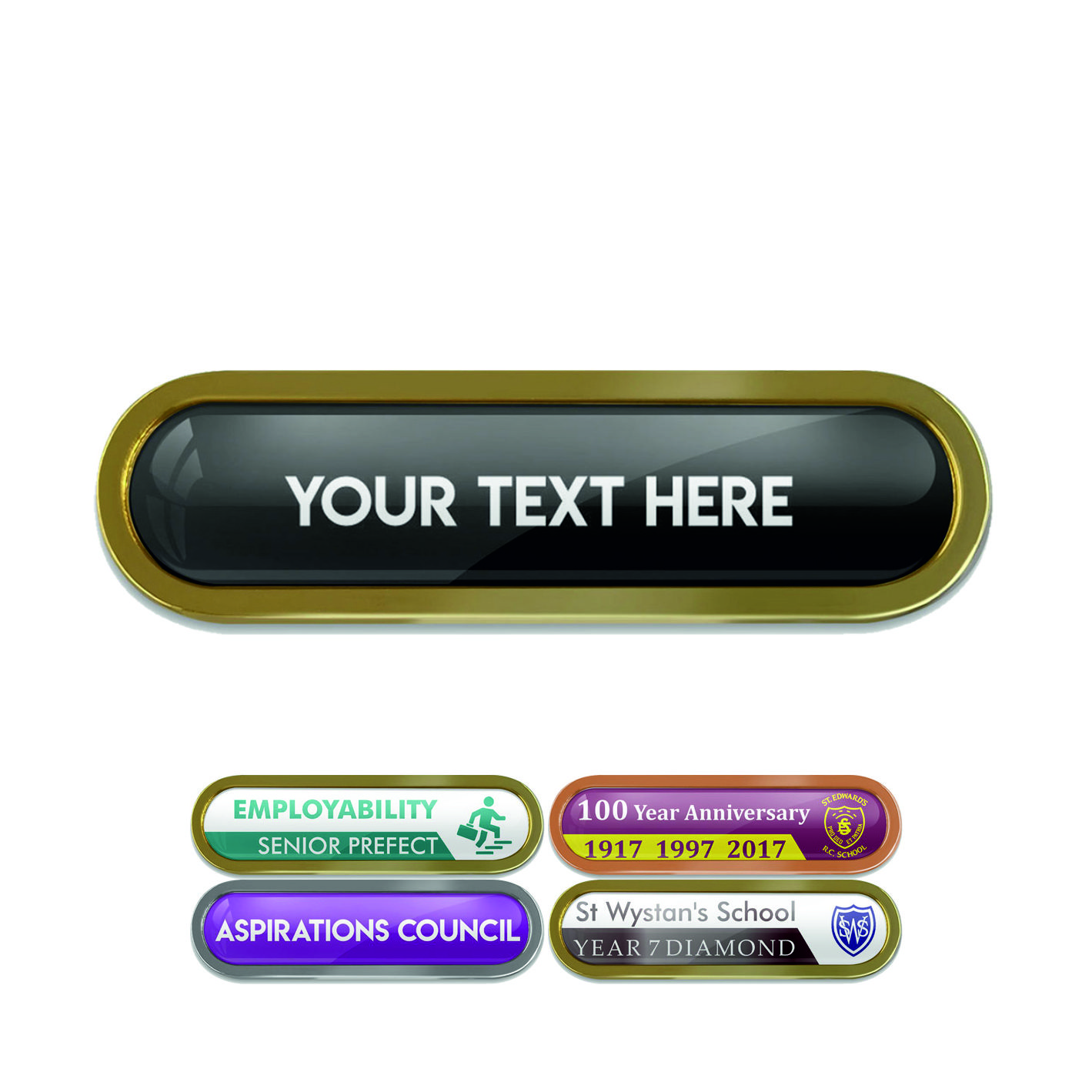 Gold Bespoke Your Text Metal Bar Badge - 45mm